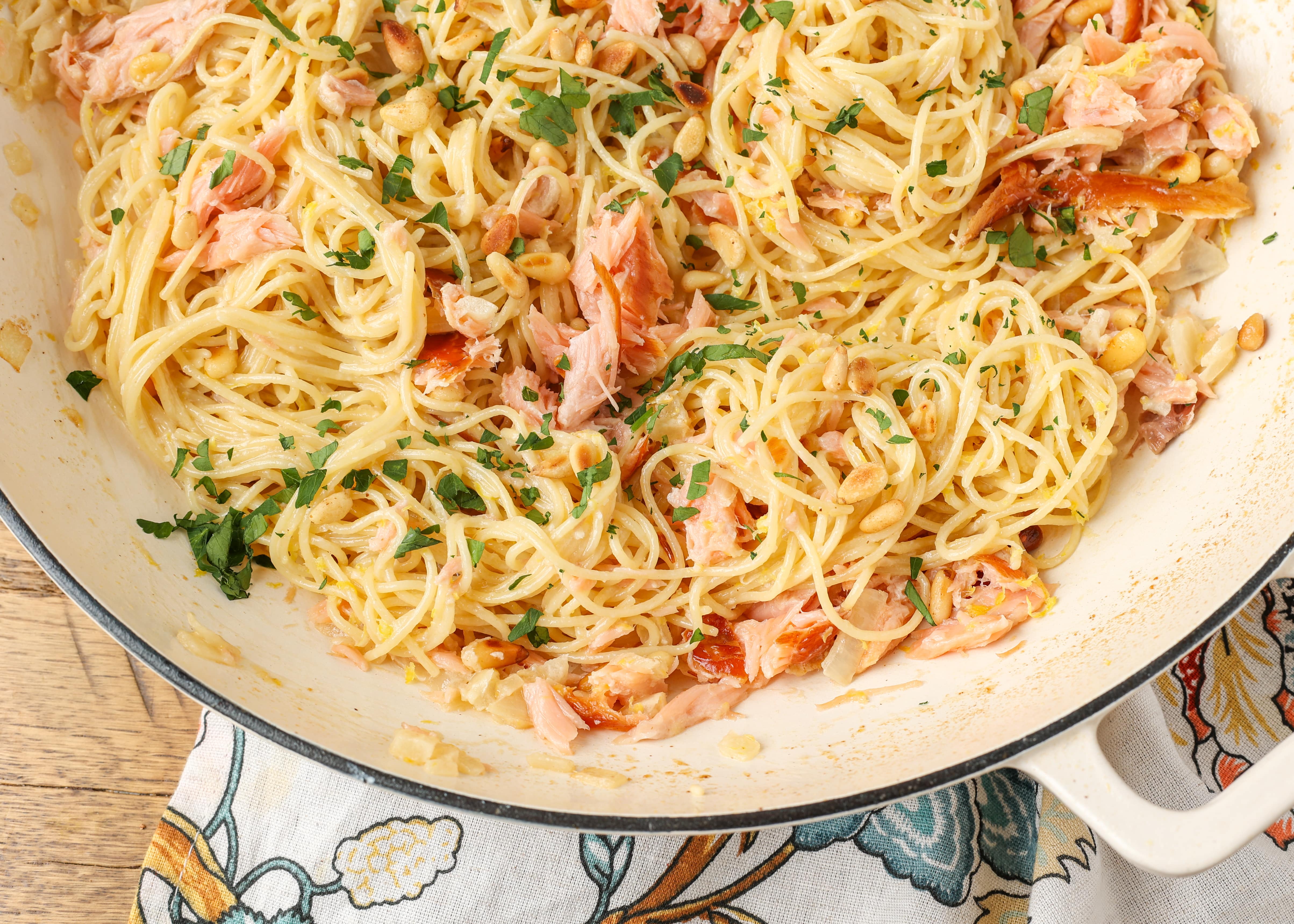 Taste of Summer: Lemony Smoked Salmon Pasta with Crunchy Pine Nuts